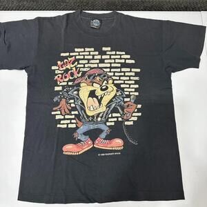 Looney Tunes Shirt Mens Large White 1990s Taz Rock Vintage Motorcycle Biker Tee